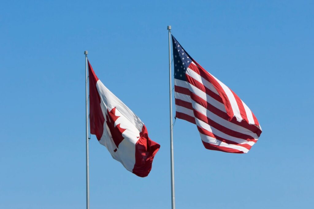 Image of border between Canada and United States where the impact of tariffs on construction projects will become an issue.